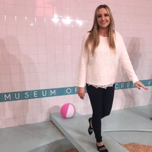 Adrianna Papell white crochet lace long sleeve top